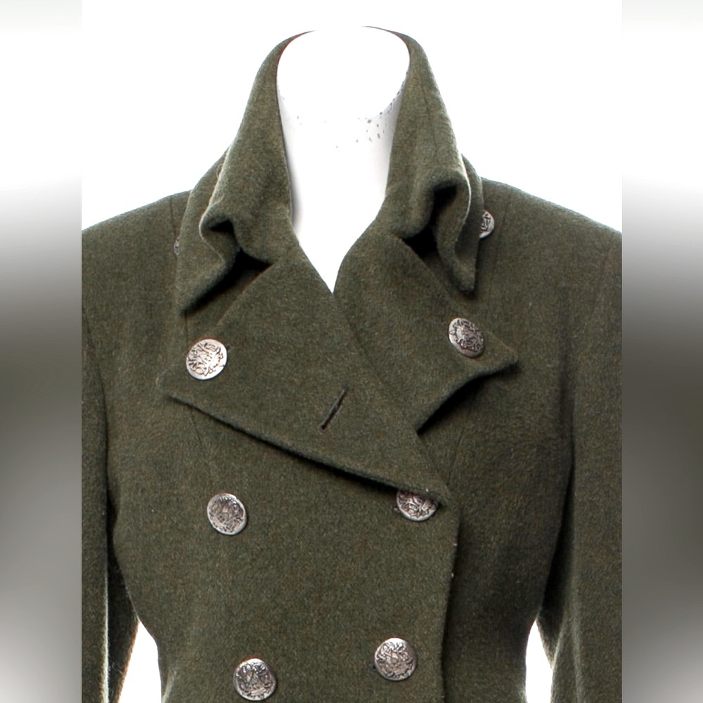DOLCE & GABBANA Olive Green Double Breasted Wool Military COAT Silver Buttons 6 - Picture 2 of 13